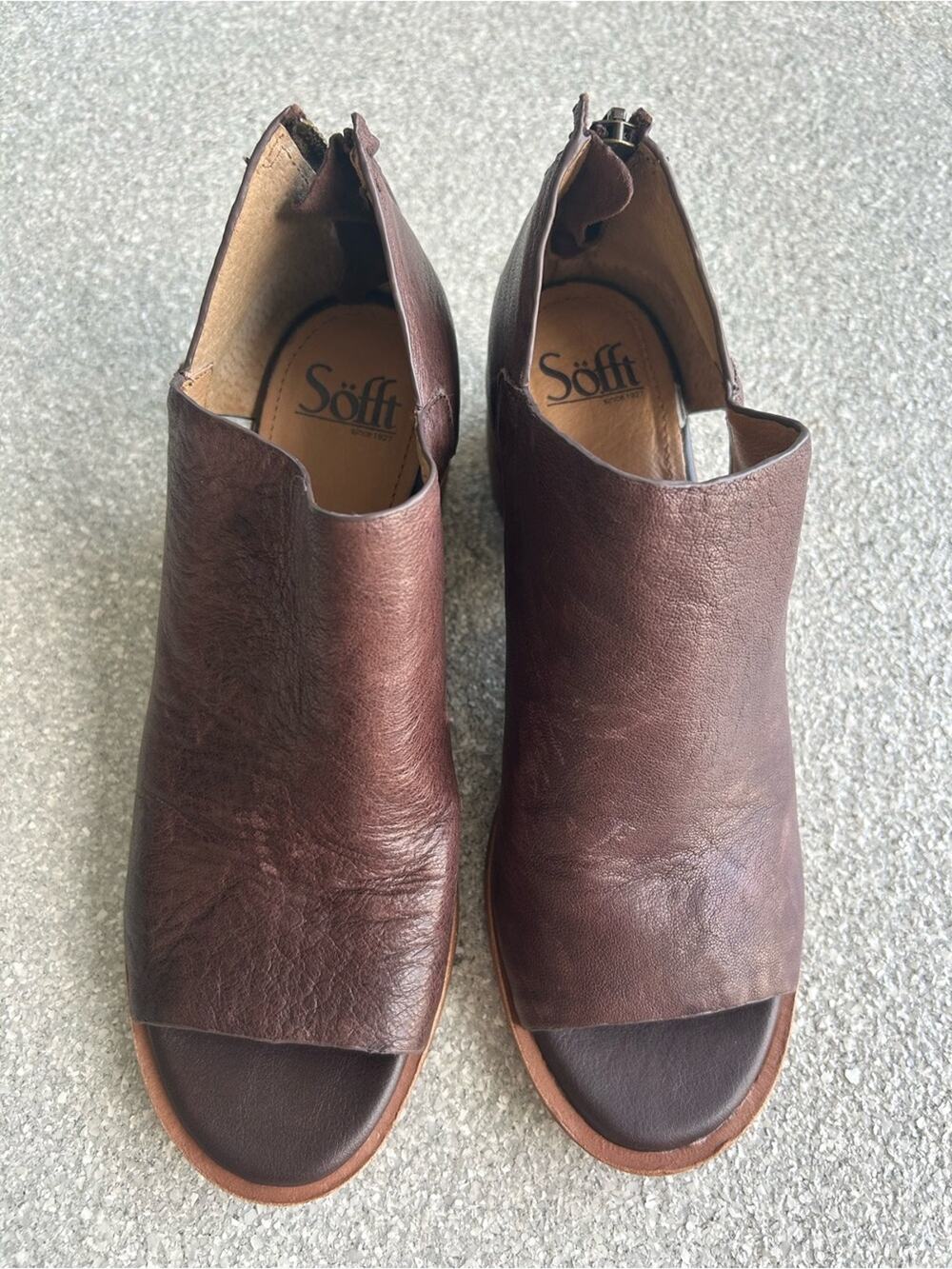 Sofft Carleigh Women's Brown Leather Open-Toe Bootie Size 9M